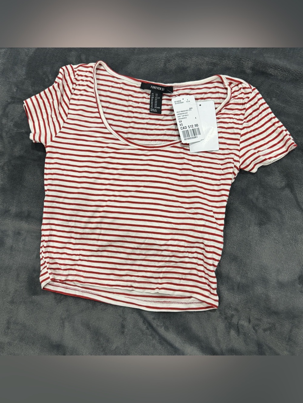 Forever 21 Red and White Striped Scoop Crop Top